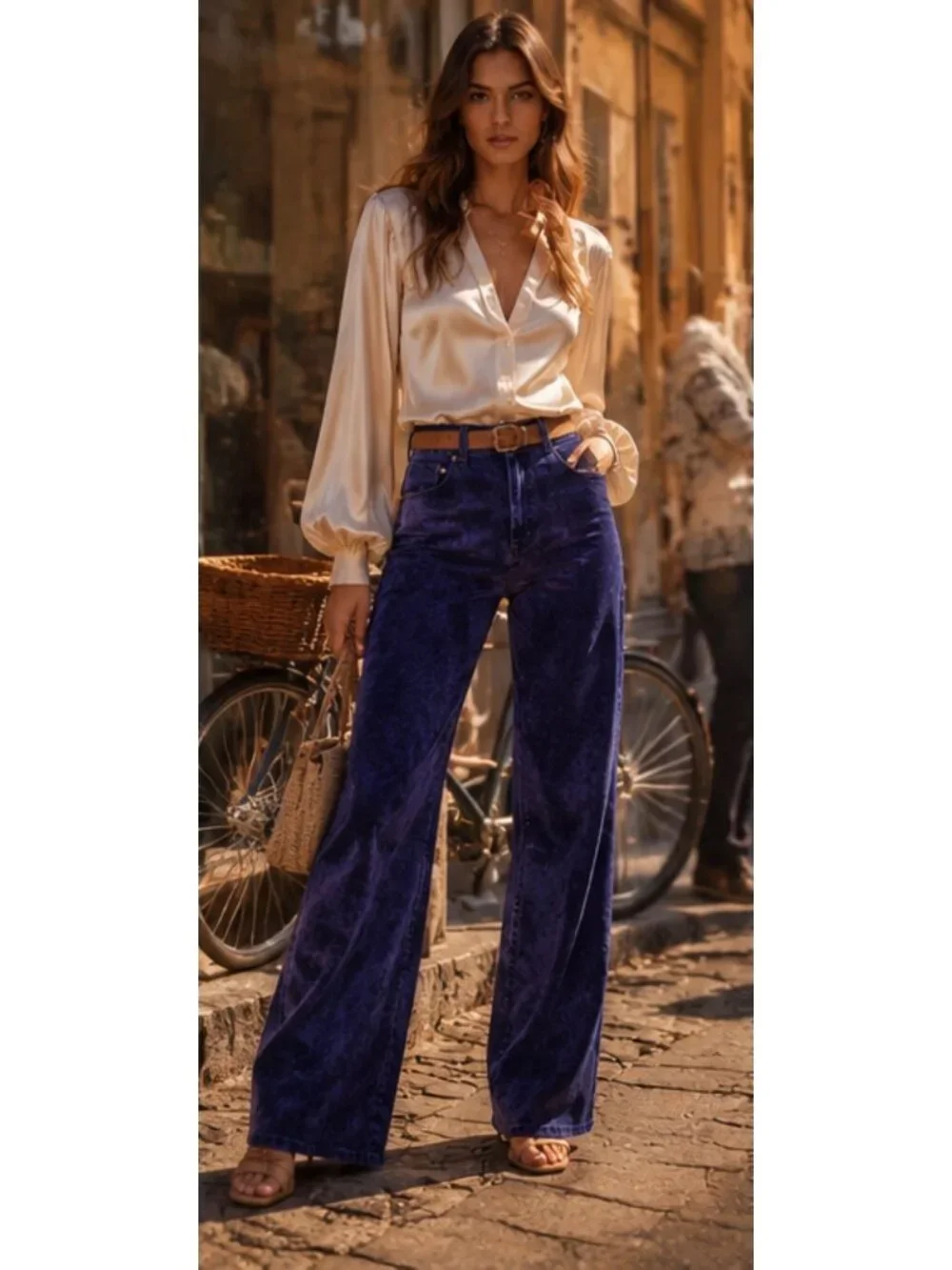 Free People Tinsley Baggy High Rise Velvet Crushed Jeans In Blue Size 26 New